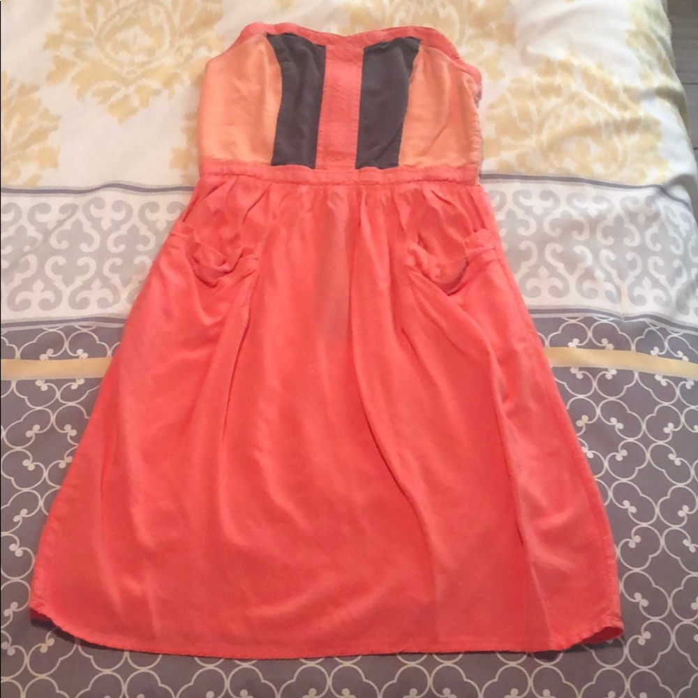 Strapless XS dress with pockets-orange/grey/corral